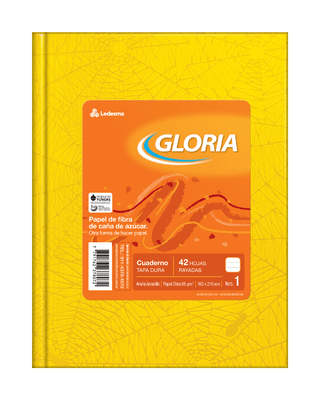 CUADERNO TAPA DURA 16X21 GLORIA FORRADO AMARILLO 42 HOJAS RAYA, 65G/M2 - C: 100922