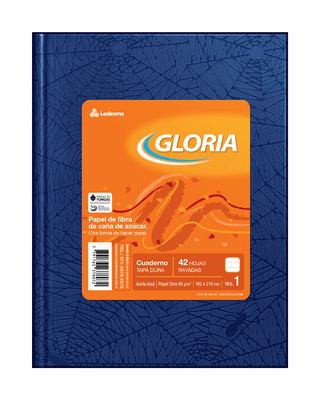 CUADERNO TAPA DURA 16X21 GLORIA FORRADO AZUL 42 HOJAS RAYA, 65G/M2 - C: 100931
