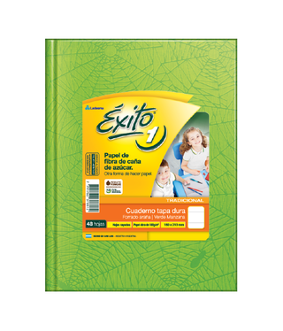 CUADERNO TAPA DURA E1 (16X21) ÉXITO FORRADO VERDE MANZANA 48 HOJAS RAYA, 100 G/M2 - C: 100943