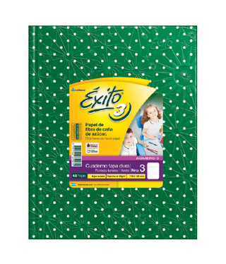 CUADERNO TAPA DURA E3 (19X24) ÉXITO LUNARES VERDE 48 HOJAS RAYA, 100 G/M2 - C: 100978