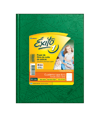 CUADERNO TAPA DURA E1 (16X21) ÉXITO FORRADO VERDE 100 HOJAS RAYA, 100 G/M2 - C: 101003