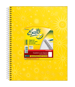 CUADERNO ESPIRAL E7 (21X27) COLEGIAL FORRADO AMARILLO 60 HOJAS RAYA, 100 G/M2 - C: 102579