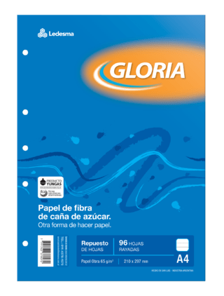 REPUESTO ESCOLAR A4 GLORIA 96 HOJAS RAYA, 65G/M2 - C: 102588