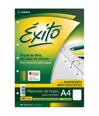 REPUESTO ESCOLAR A4 EXITO MR 192 HOJAS CUADRO, 100G/M2 - C: 102593