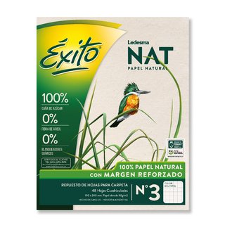 REPUESTO ECO-SUSTENTABLE N°3 ÉXITO-LEDESMA NAT MARGEN REFORZADO. 48 HOJAS CUADRICULADAS. C: 104447