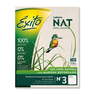 REPUESTO ECO-SUSTENTABLE N°3 ÉXITO-LEDESMA NAT MARGEN REFORZADO. 48 HOJAS RAYADO. C: 104445