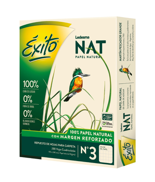 REPUESTO ECO-SUSTENTABLE N°3 ÉXITO-LEDESMA NAT MARGEN REFORZADO. 288 HOJAS CUADRICULADAS. C: 104449