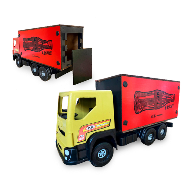 Caminhão de Brinquedo Refrigerante Baú em Madeira e Plástico - Mixtou