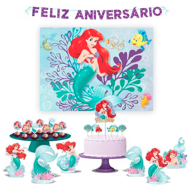 Topper de Bolo Sereia Princesa Ariel Topo Personalizado