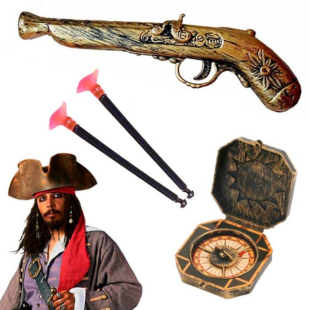 Kit Brinquedo 2 Pistola Pirata Fantasia Cosplay e Decoração