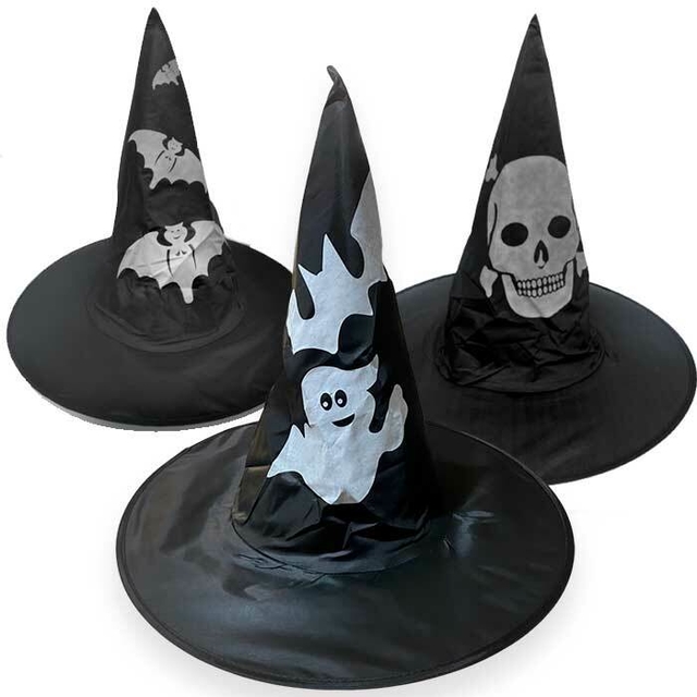 Chapeu de Bruxa Preto Helloween Estampado Acessorio Fantasia