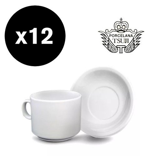 12 Tazas De Cafe Pocillo Con Plato Porcelana Tsuji Linea 450