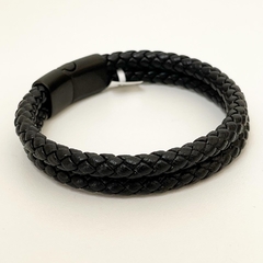 PULSERA DOLBE DE CUERO ITALIANA CON CIERRE ACERO NEGRO 10615