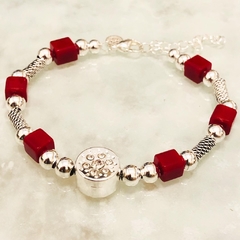 Pulsera acero blanco y Cristales Bordeux 9622