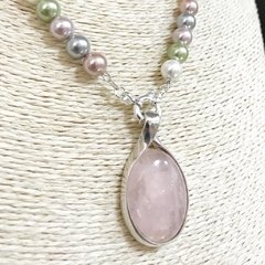 Collar perlas rosa gris y verde J3035 - comprar online