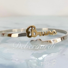 PULSERA PLATA Y ORO RIGIDA CON NOMBRE O INICIALES HECHA A MANO