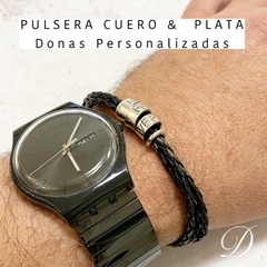 PULSERA CUERO Y PLATA CON DONAS PERSONALIZADAS 10344 - comprar online