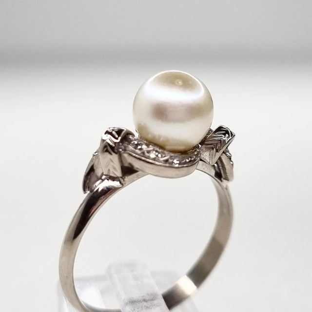 ANILLO ANTIGUO ORO BLANCO BRILLANTES Y PERLA DE CULTIVO 3799