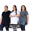 COMBO 3 Camisetas Longline Vestleg Feminina PLUS SIZE