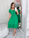 Vestido Midi cintura Lastex manga curta Verde bandeira