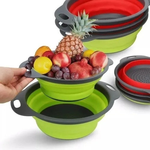 Alnicov Colador plegable de silicona para verduras/frutas, colador plegable  para cocina, color verde