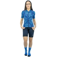 Camisa de Ciclismo Feminina Márcio May Funny Blues Foto com Modelo Frente