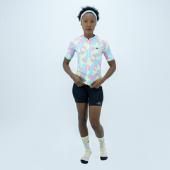 Camisa de Ciclismo Feminina Márcio May Funny Candy Colors Foto com Modelo Frente