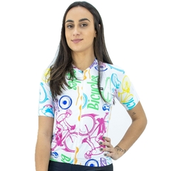 Camisa de Ciclismo Feminina Marcio May Funny Colored Bicycles Foto com Modelo Frente