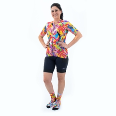 Camisa de ciclismo Feminina Márcio May Funny Premium Colorful Foliage Foto com Modelo Frente