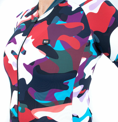 Camisa de Ciclismo Feminina Márcio May Funny Colorfull Camouflaged Foto com Modelo Detalhes