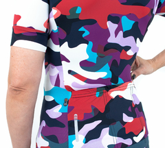 Camisa de Ciclismo Feminina Márcio May Funny Colorfull Camouflaged Foto com Modelo Detalhes
