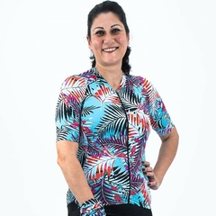 Camisa de Ciclismo Feminina Márcio May Funny Premium Palm Tree Foto com Modelo Frente