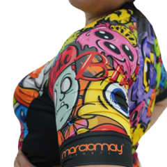 Camisa de Ciclismo Feminina Sport Marcio May Monstros Foto com Modelo Detalhes
