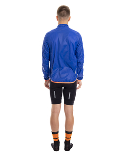 Jaqueta Corta Vento de Ciclismo Masculina Márcio May Pro Azul / Laranja Foto com Modelo Costas