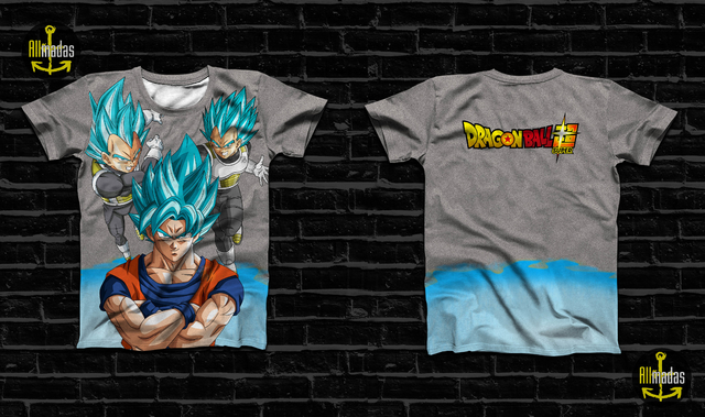 Kit 2pçs Camisetas Dragon Ball Z Goku Little e Vegeta Azul 100% Algodão  30.1 Penteado Desenho Alta Definição e Cores