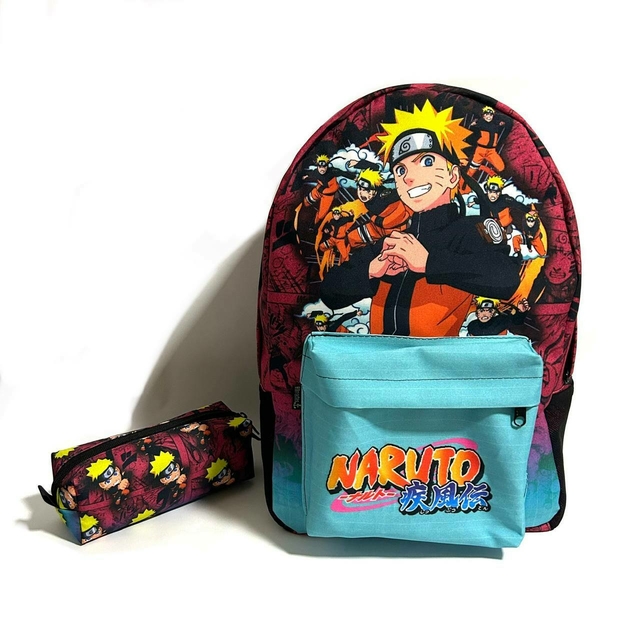 Kit mochila e estojo grande padrão escolar Naruto uzumaki versão clone das  sombras anime desenho geek