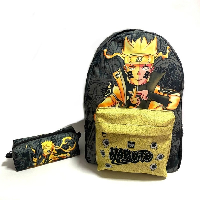 Kit mochila e estojo grande padrão escolar Naruto uzumaki versão