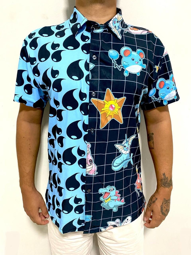 Camisa de botão - Pokemons elétricos tipo agua desenho geek anime gamer nerd