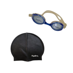 COMBO NATACION ADULTO! Gorra Silicona Negra + Lente Hydro Azul