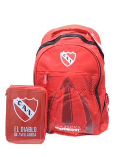 Combo Escolar Independiente Cartuchera 2 pisos + Mochila 18 pulgadas