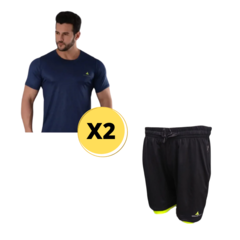 Combo Run! Short Ng con Calza + 2 Remeras Dry Fit Az