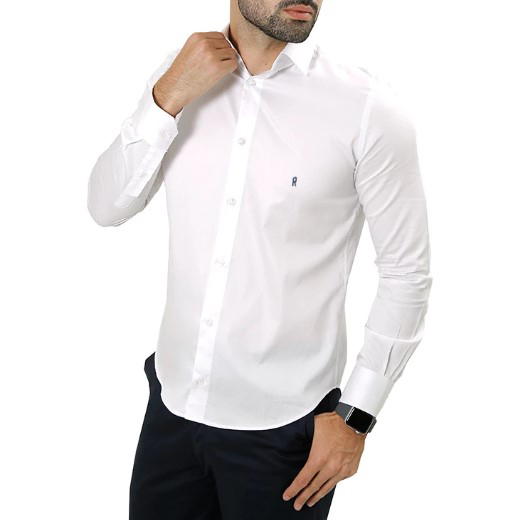 Camisa 100% Algodão Manga Longa Slim Fit Branca Social Masculina LS031907