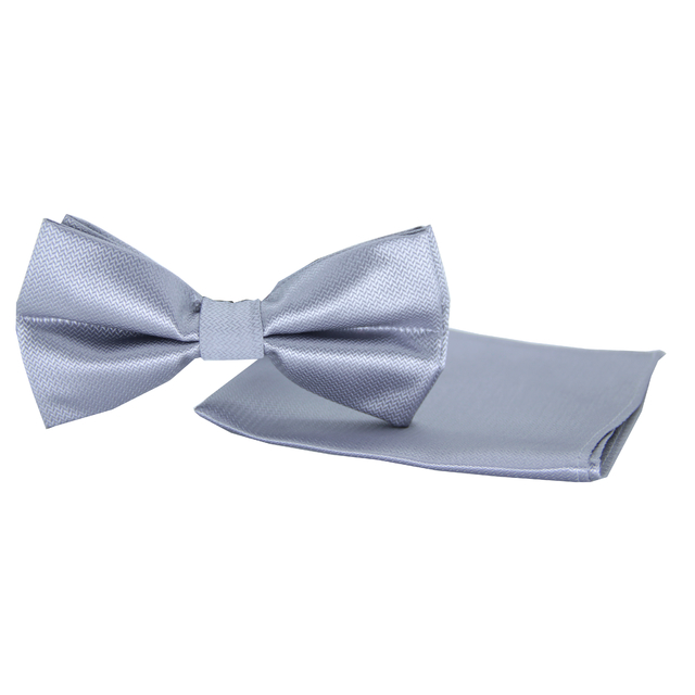 KIT Caixa de Presente, Gravata Borboleta Adulto Prata Textura Desenhada, e  Lenço KIT-BALE01032