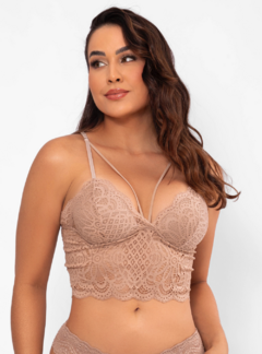 Sutiã Cropped Strappy Renda C/ Bojo Duhellen Bege 6607 - DUH INTIMATES