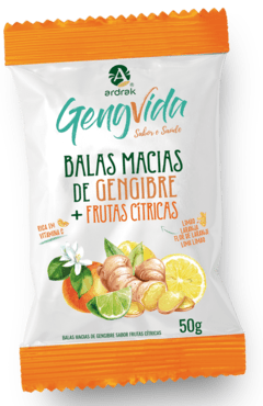 Bala de Gengibre Mastigável Frutas Cítricas Ardrak 50g