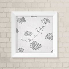 Quadro Infantil Avião de Papel Preto e Branco