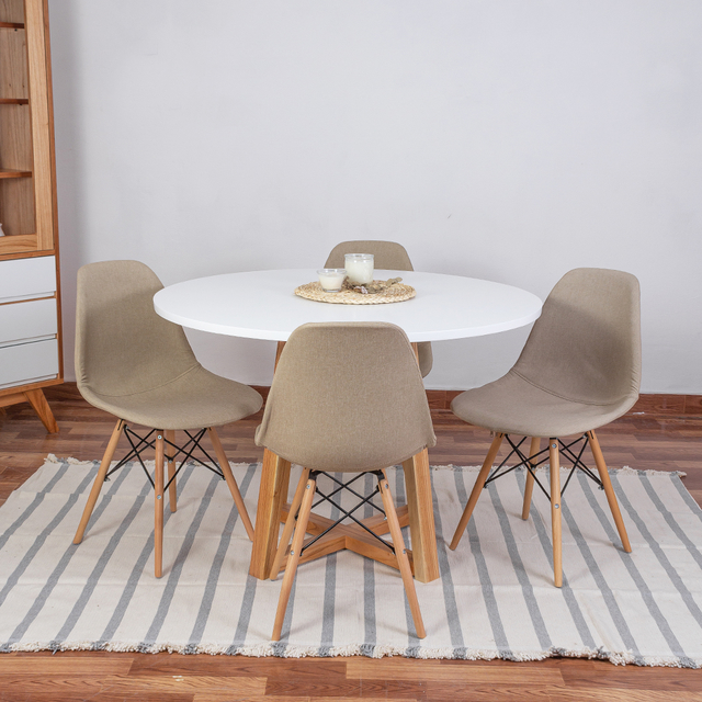juego comedor mesa redonda nordica sillas eames tapizadas