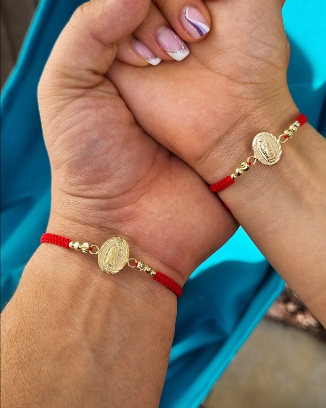 PULSERAS PARA PAREJAS DIJE VIRGEN DE GUADALUPE EN ORO LAMINADO 18K