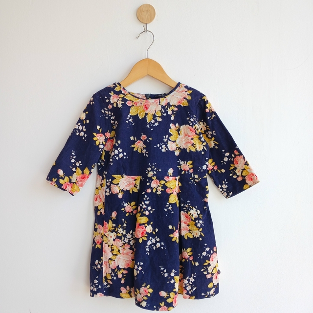 vestido little akiabara corderoy azul floreado