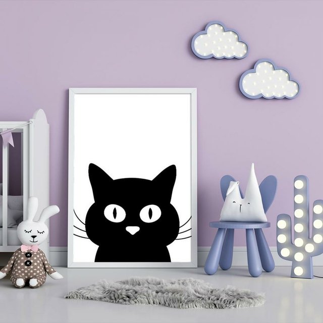 Placa decorativa desenho gato preto